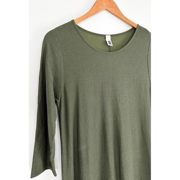 Wendy Trendy Lagenlook Olive Green Cotton Micro Stripe Maxi Dress one size - Picture 2 of 8